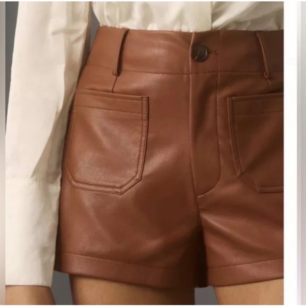 Maeve The Colette Short Brown Faux Leather High Rise Patch Pocket Shorts Size 30
